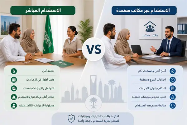 الفرق بين الاستقدام المباشر والاستقدام عبر مكاتب معتمدة في السعودية
